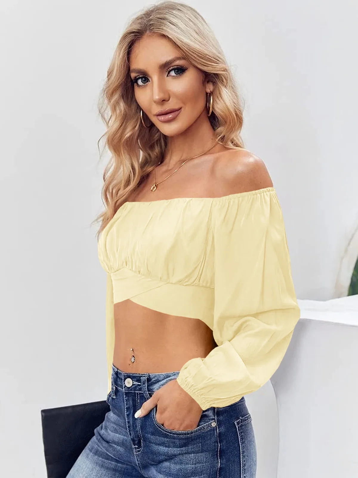 Tankaneo Women's Tie Back Off Shoulder Crop Top