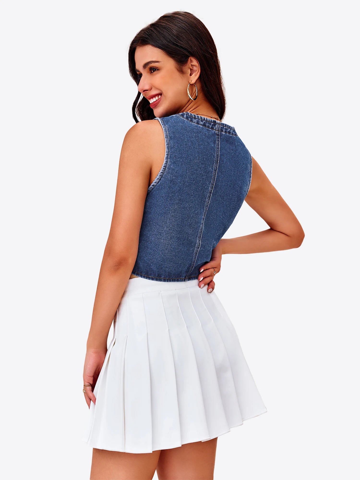 Tankaneo Women's V-Neck Denim Vest Top