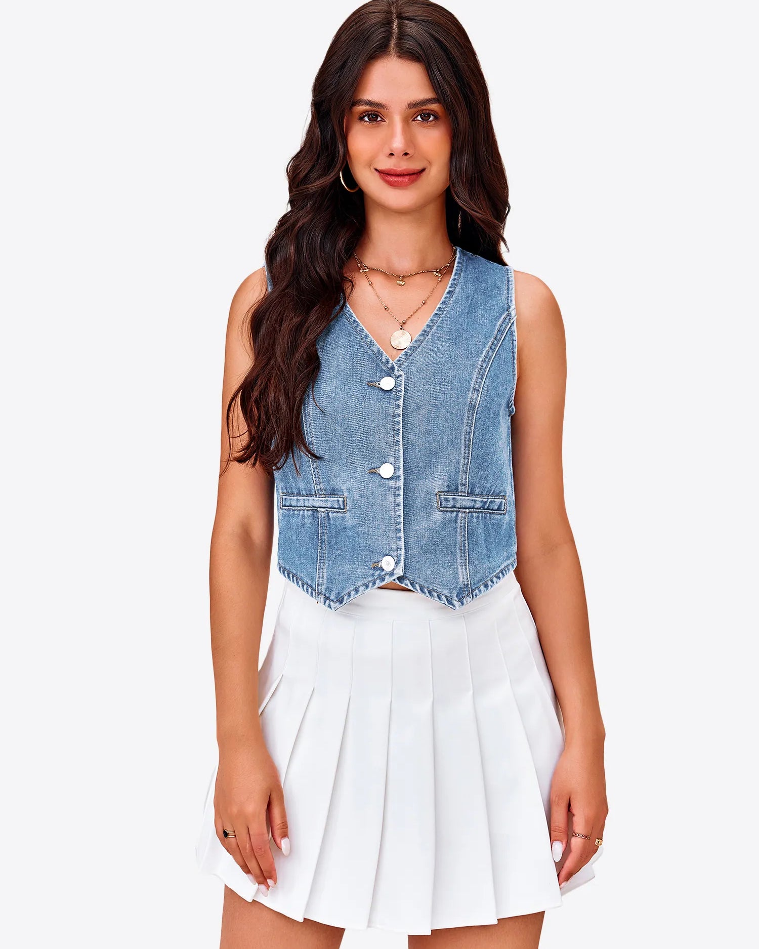 Tankaneo Women's V-Neck Denim Vest Top