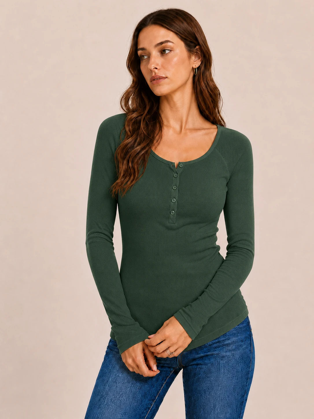 Tankaneo Women's Long Sleeve Henley Tunic Top