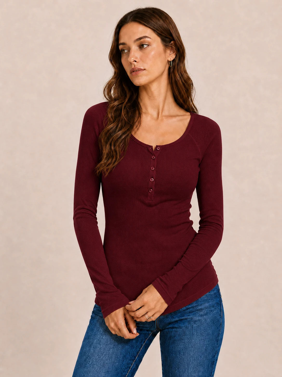 Tankaneo Women's Long Sleeve Henley Tunic Top