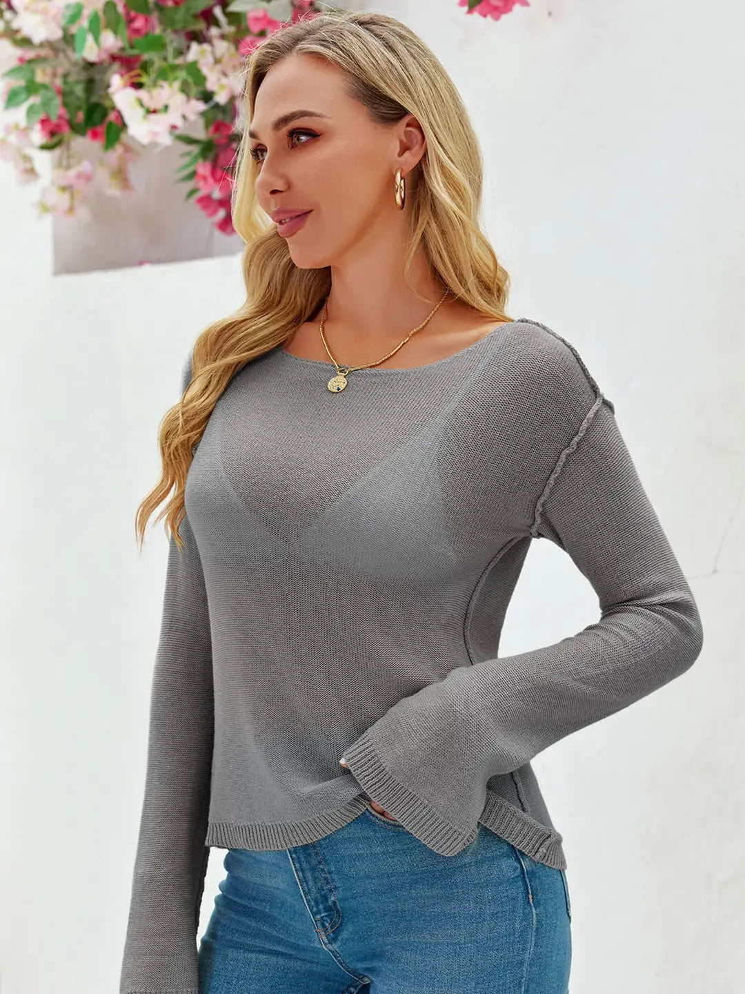 Tankaneo Women's Sheer Boat Neck Knit Top