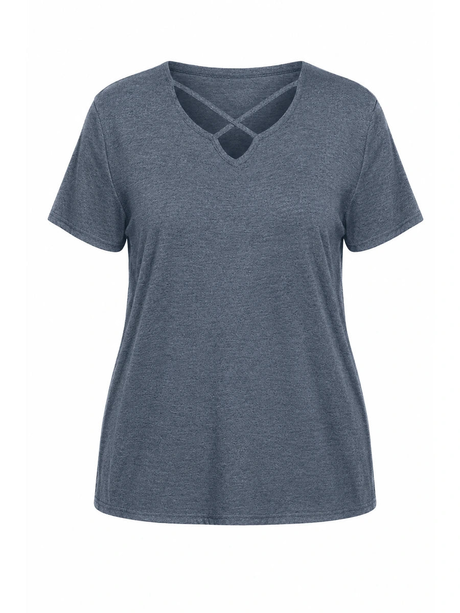 Tankaneo Women's Cross-Front V-Neck T-Shirt