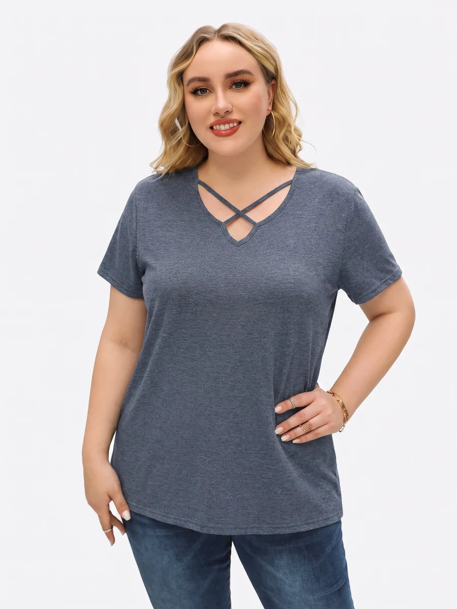 Tankaneo Women's Cross-Front V-Neck T-Shirt