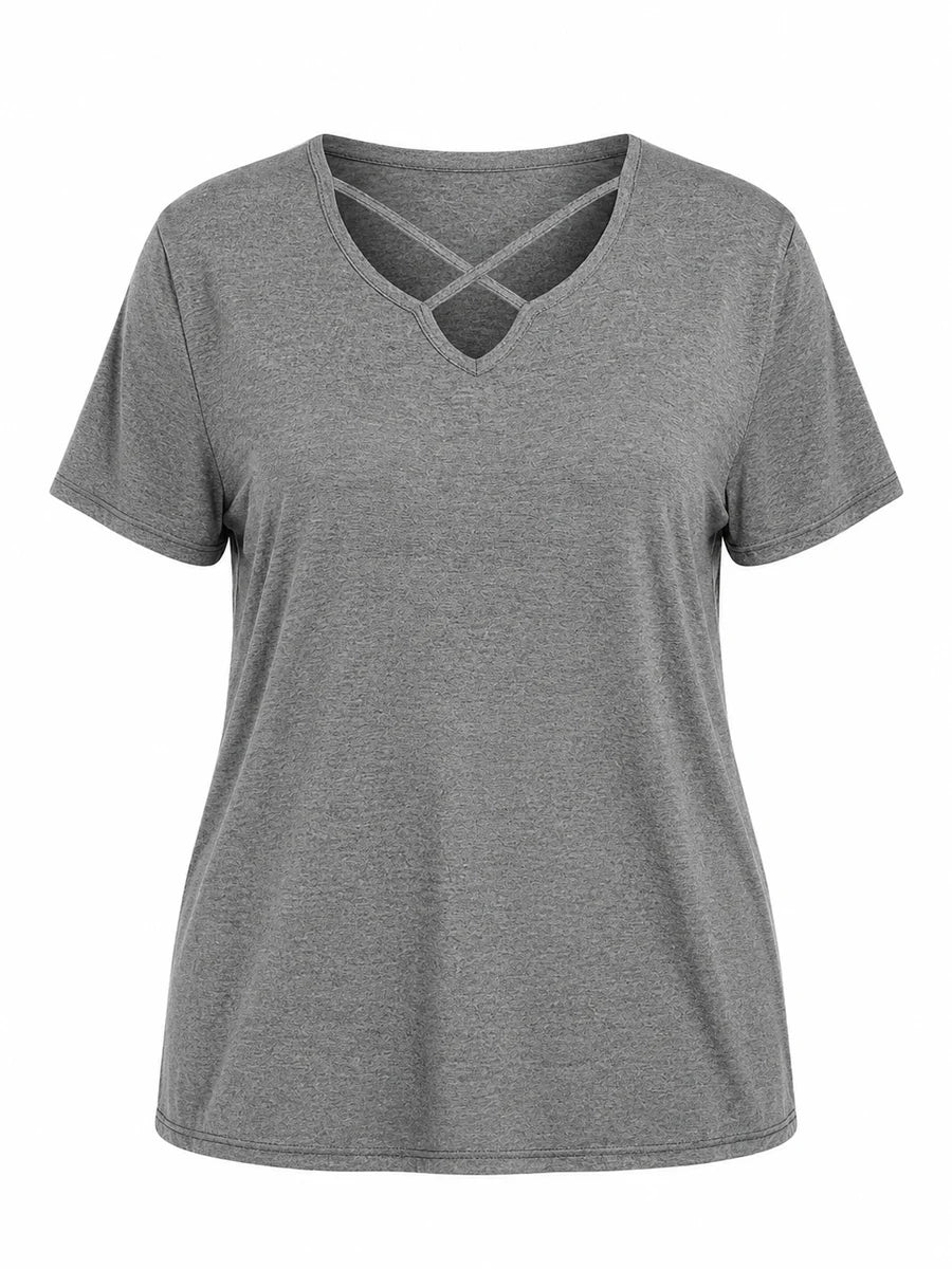 Tankaneo Women's Cross-Front V-Neck T-Shirt