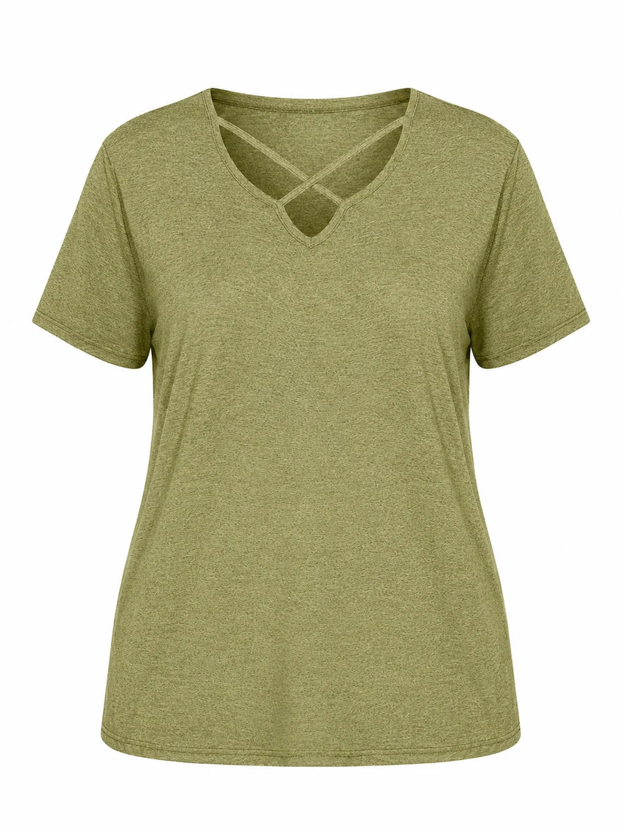 Tankaneo Women's Cross-Front V-Neck T-Shirt
