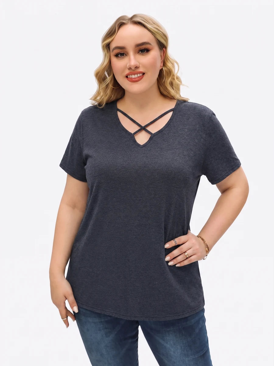 Tankaneo Women's Cross-Front V-Neck T-Shirt