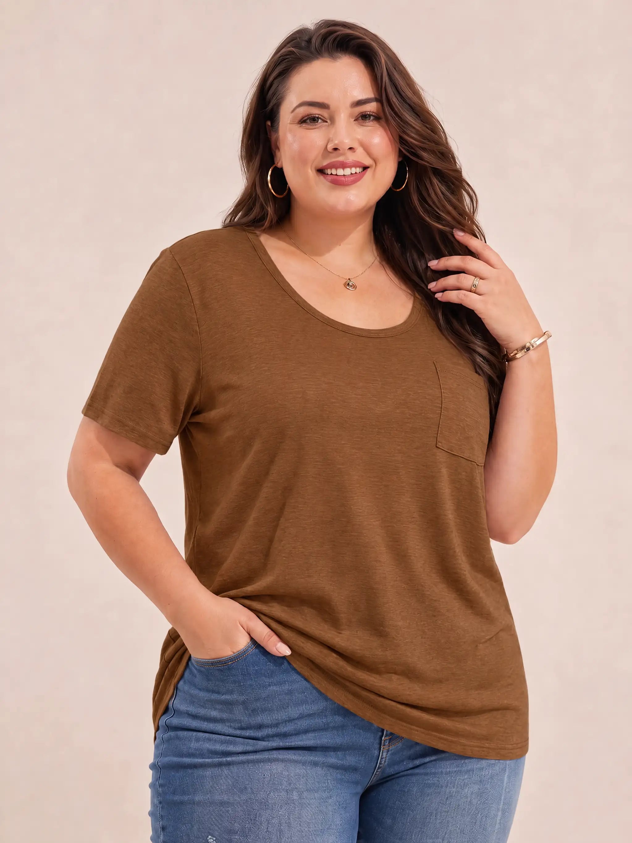 Tankaneo Women's Plus Size Crew Neck Tunic Top