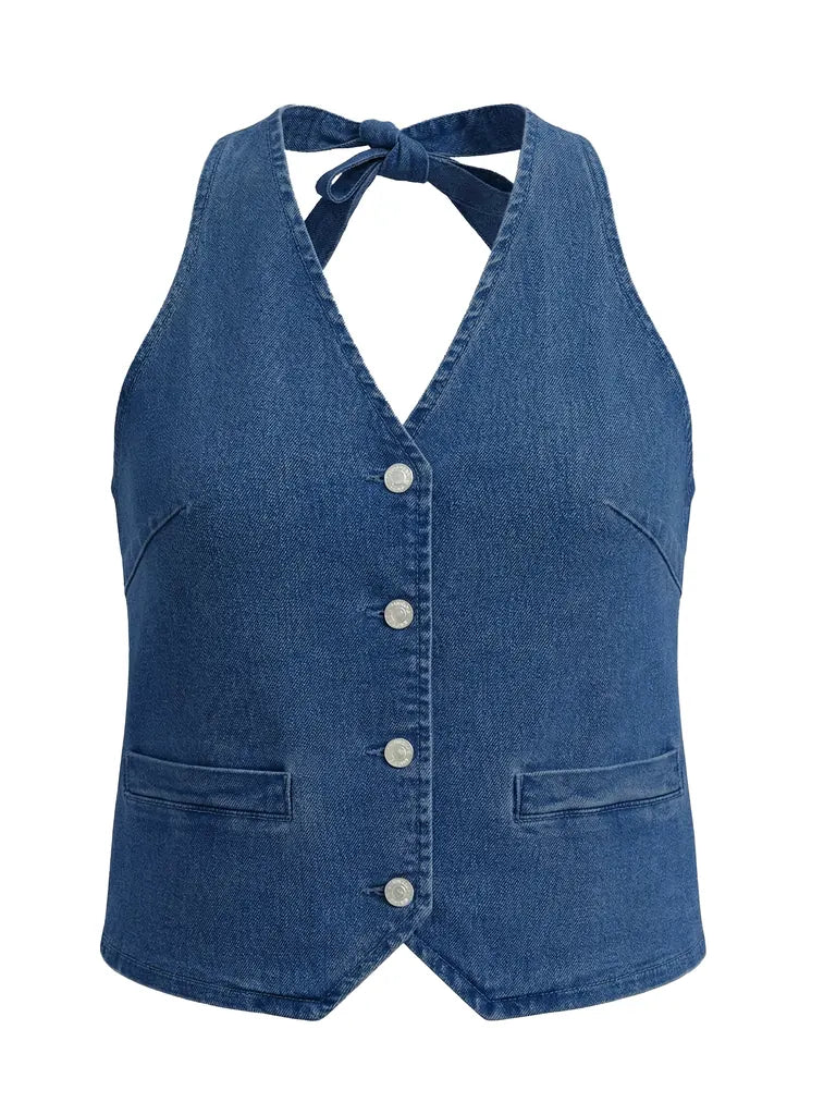 Tankaneo Women's Button-Down Denim Vest Top