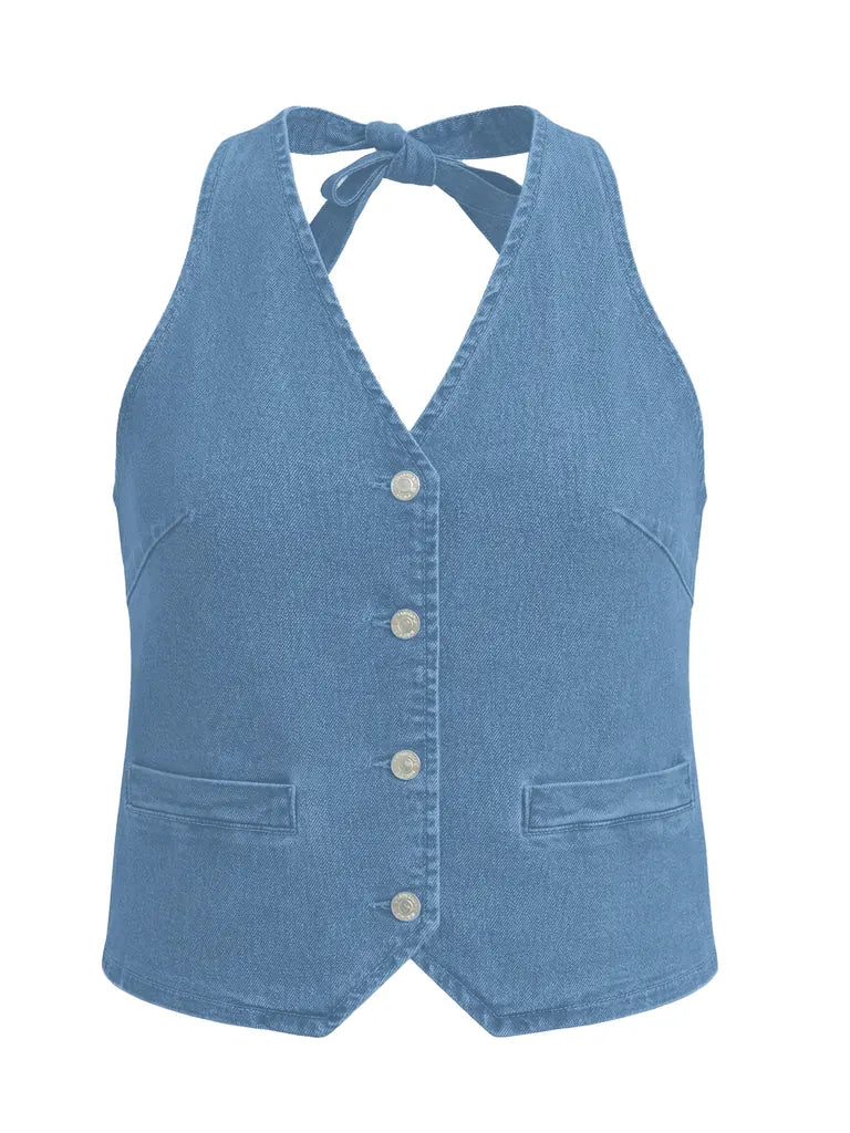 Tankaneo Women's Button-Down Denim Vest Top
