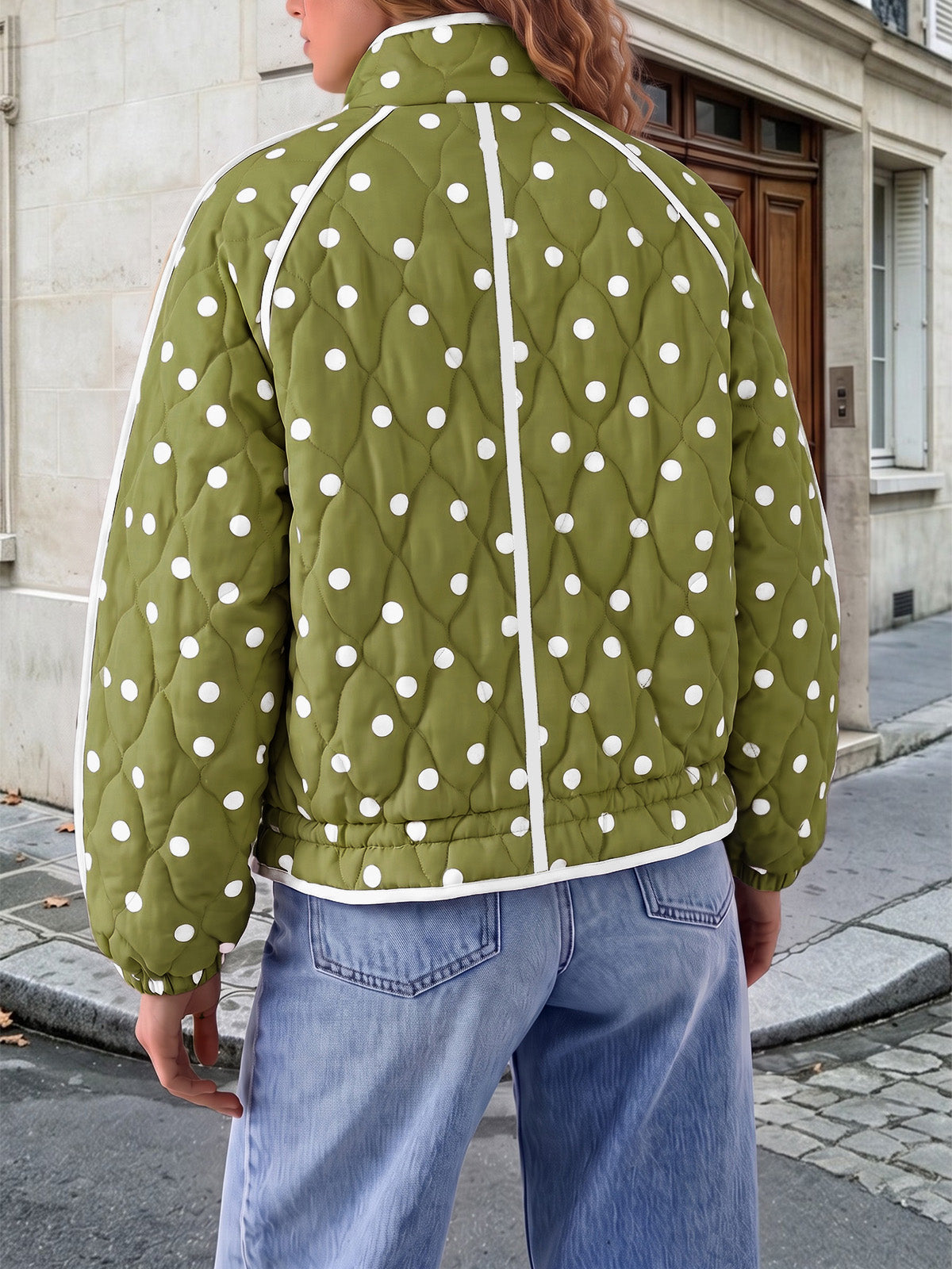Tankaneo Women's Polka Dot Quilted Zip‑Up Jacket