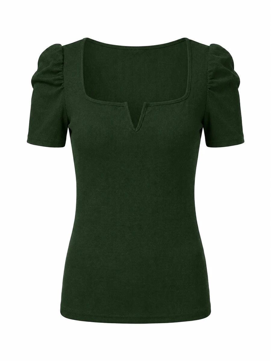 Tankaneo Women's Puff Sleeve Square Neck Knit Top