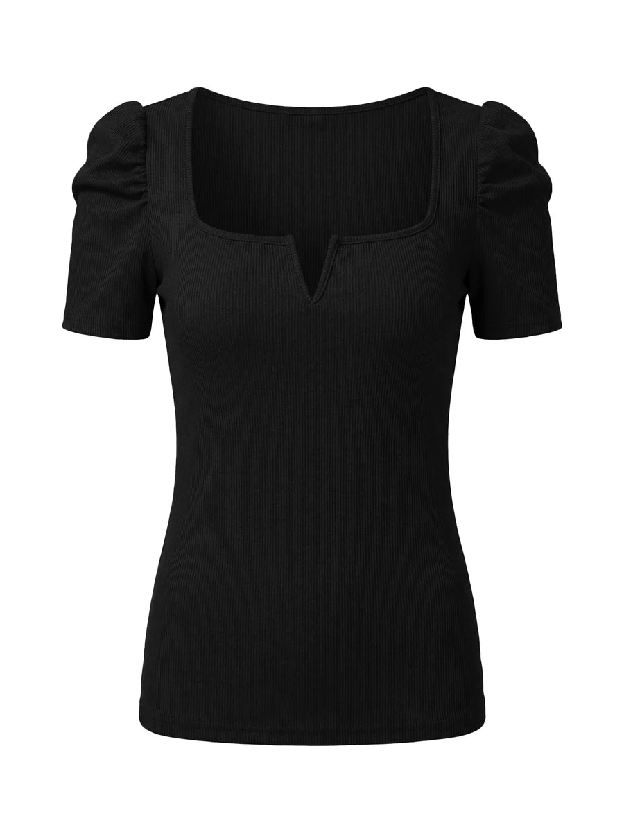 Tankaneo Women's Puff Sleeve Square Neck Knit Top
