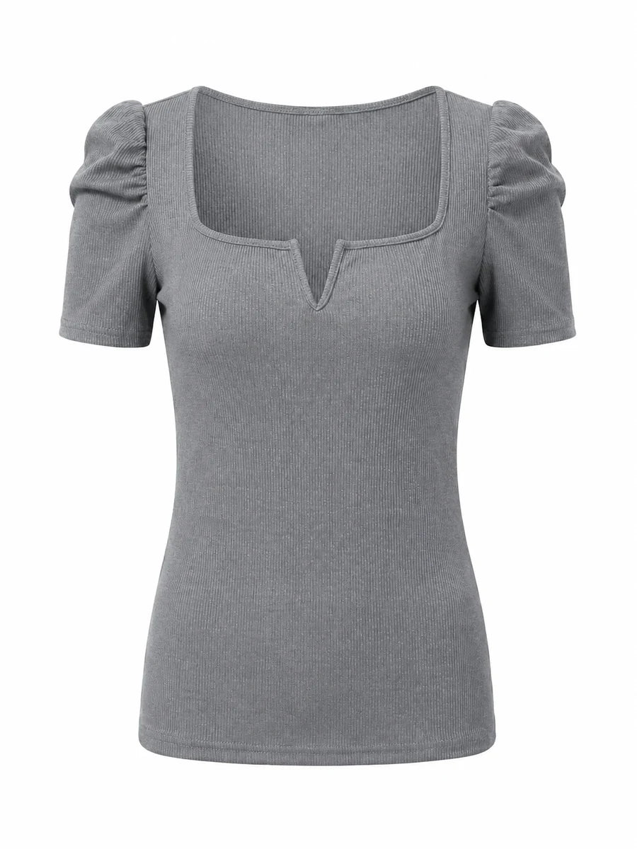 Tankaneo Women's Puff Sleeve Square Neck Knit Top