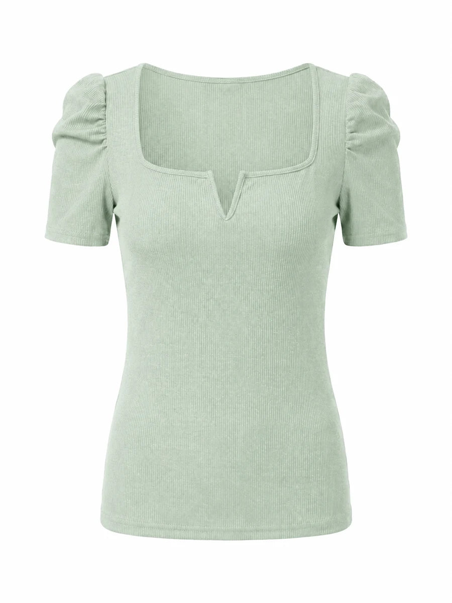 Tankaneo Women's Puff Sleeve Square Neck Knit Top