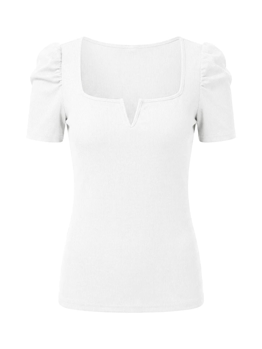 Tankaneo Women's Puff Sleeve Square Neck Knit Top
