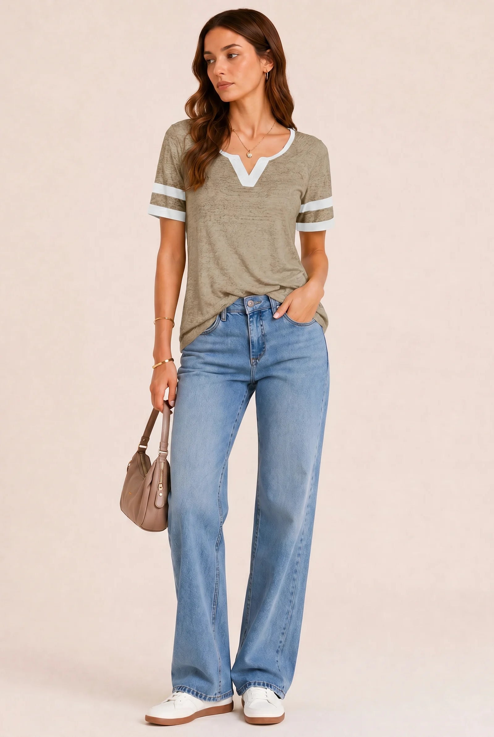 Tankaneo Women's Color Block V-Neck Tunic Top