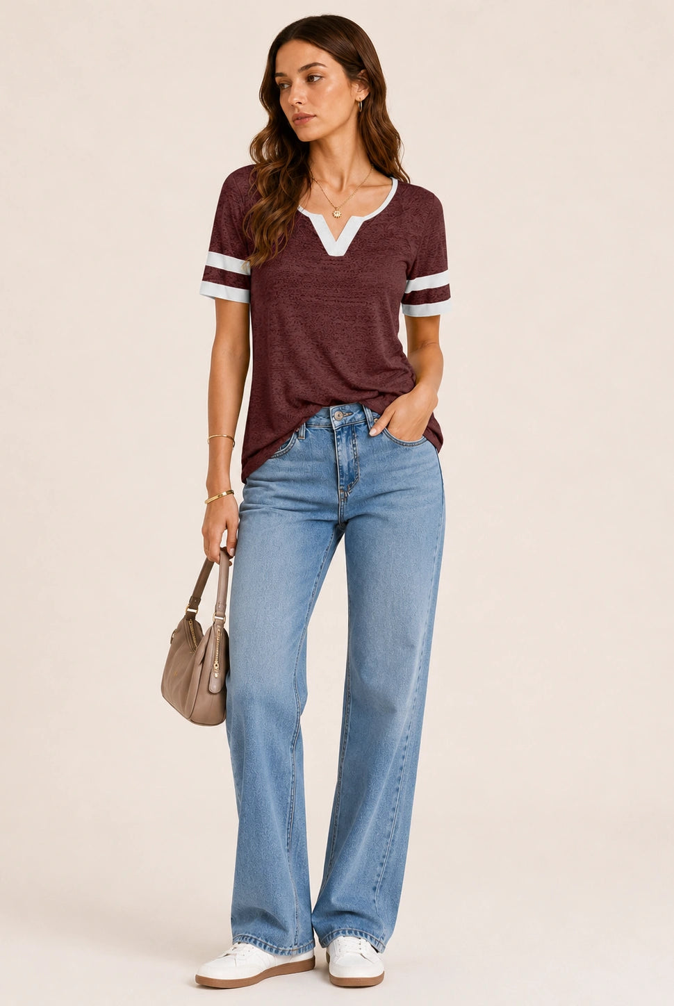 Tankaneo Women's Color Block V-Neck Tunic Top