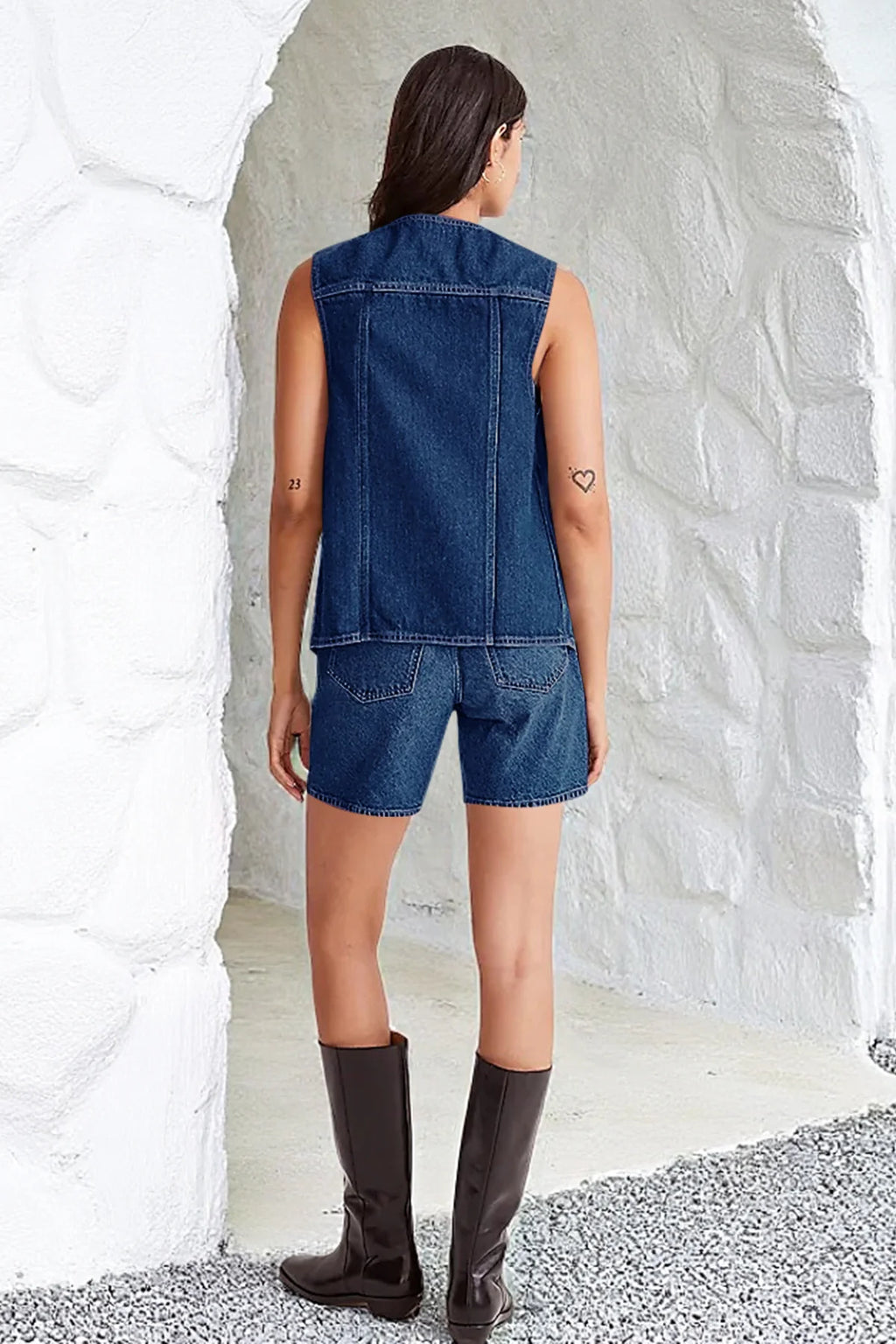 Tankaneo Denim Vest for Women Casual V Neck Button Down Sleeveless Jean Jacket