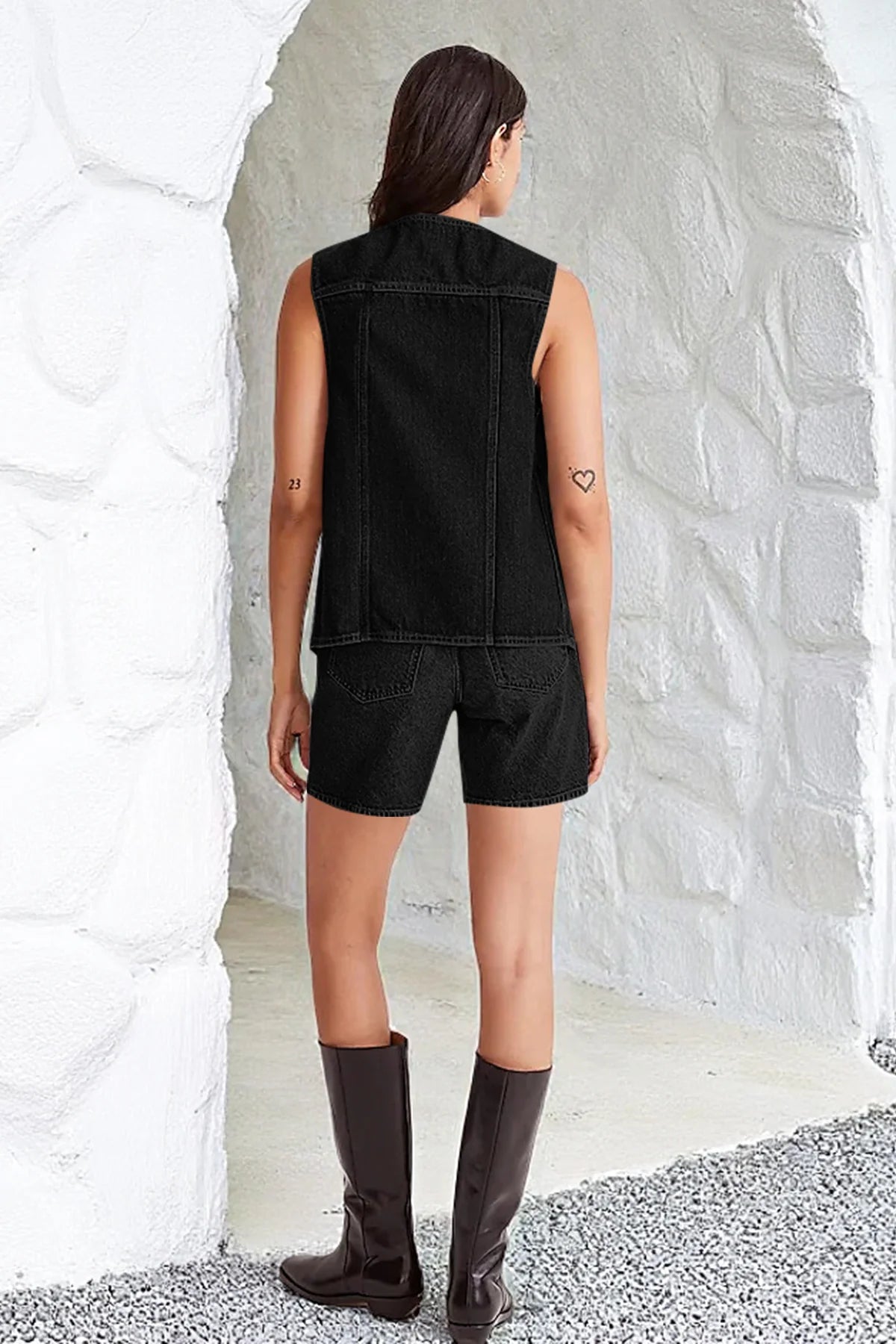 Tankaneo Denim Vest for Women Casual V Neck Button Down Sleeveless Jean Jacket