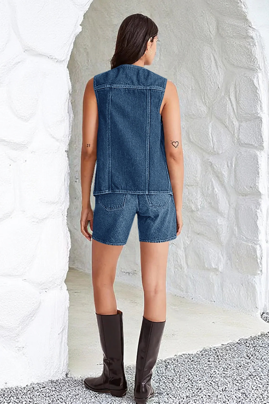 Tankaneo Denim Vest for Women Casual V Neck Button Down Sleeveless Jean Jacket