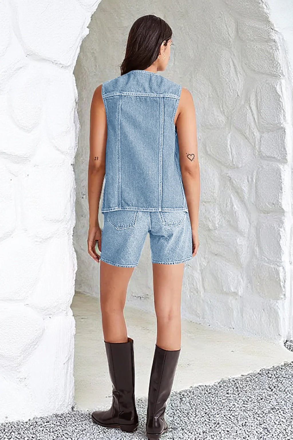 Tankaneo Denim Vest for Women Casual V Neck Button Down Sleeveless Jean Jacket