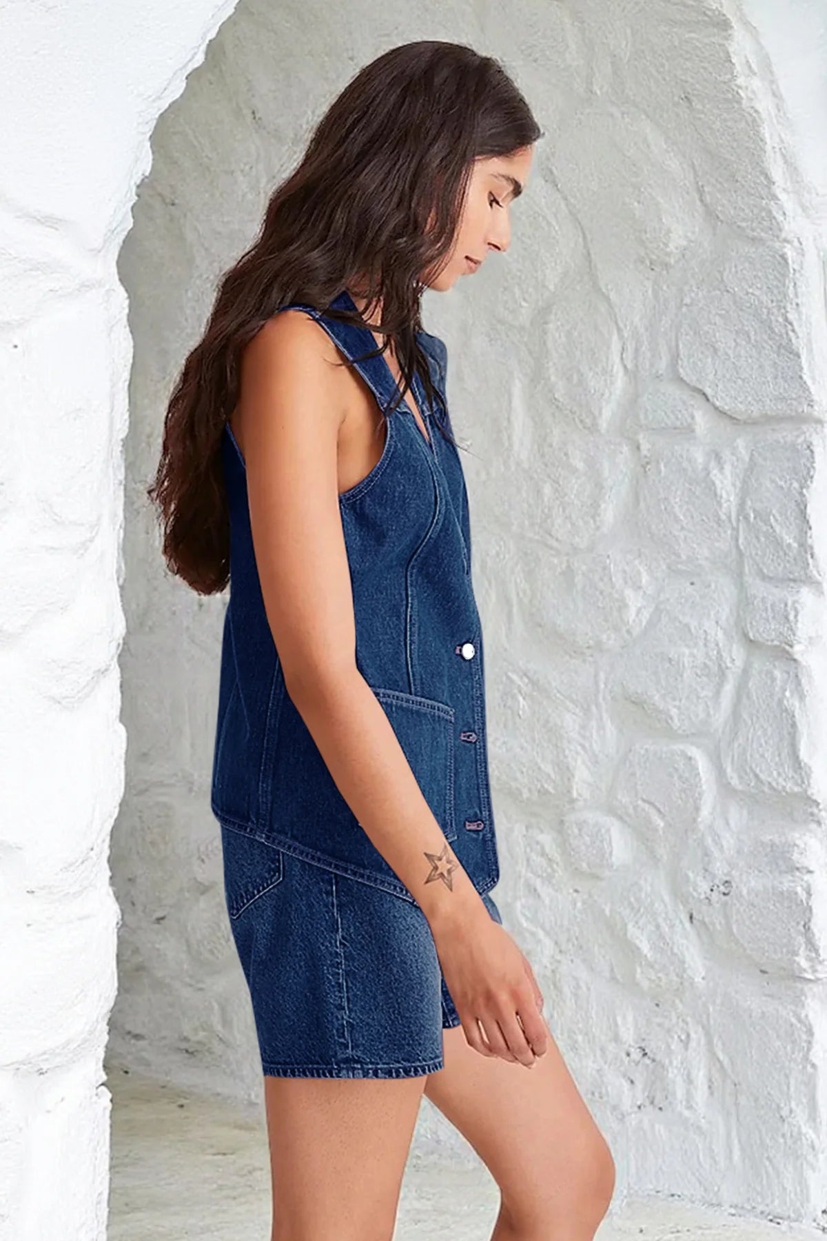 Tankaneo Denim Vest for Women Casual V Neck Button Down Sleeveless Jean Jacket