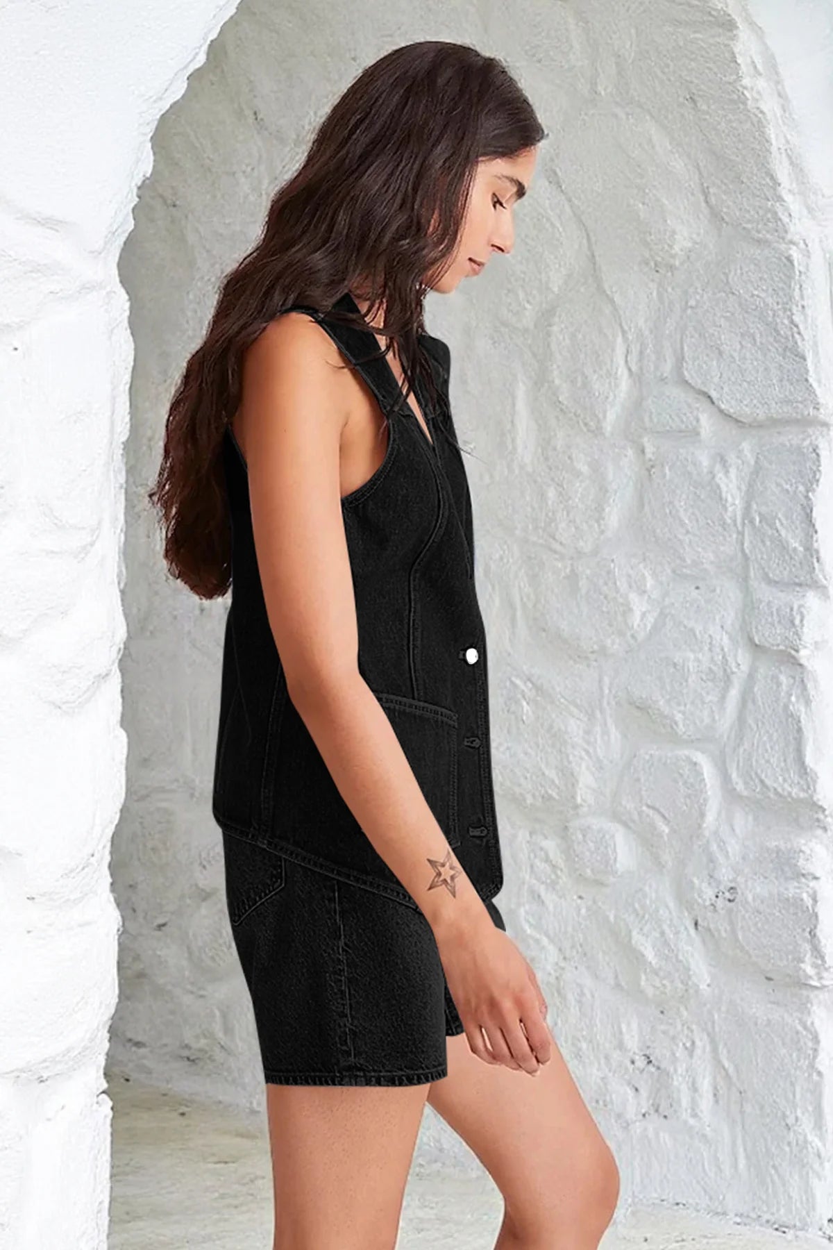 Tankaneo Denim Vest for Women Casual V Neck Button Down Sleeveless Jean Jacket