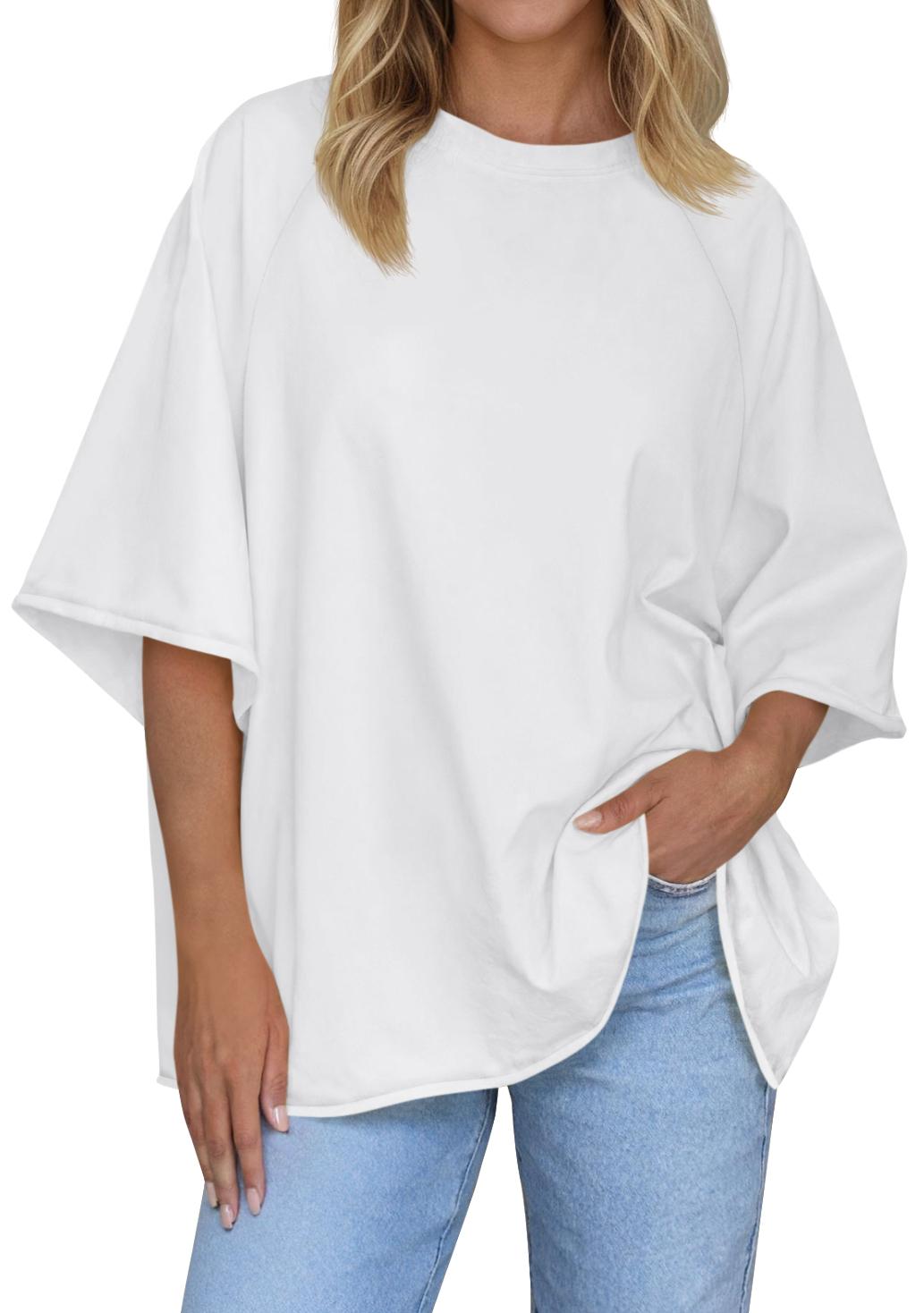 Tankaneo Womens Oversized Half Sleeve T-Shirts Trendy Casual Loose Fit Tops Summer Crew Neck Baggy Shirts