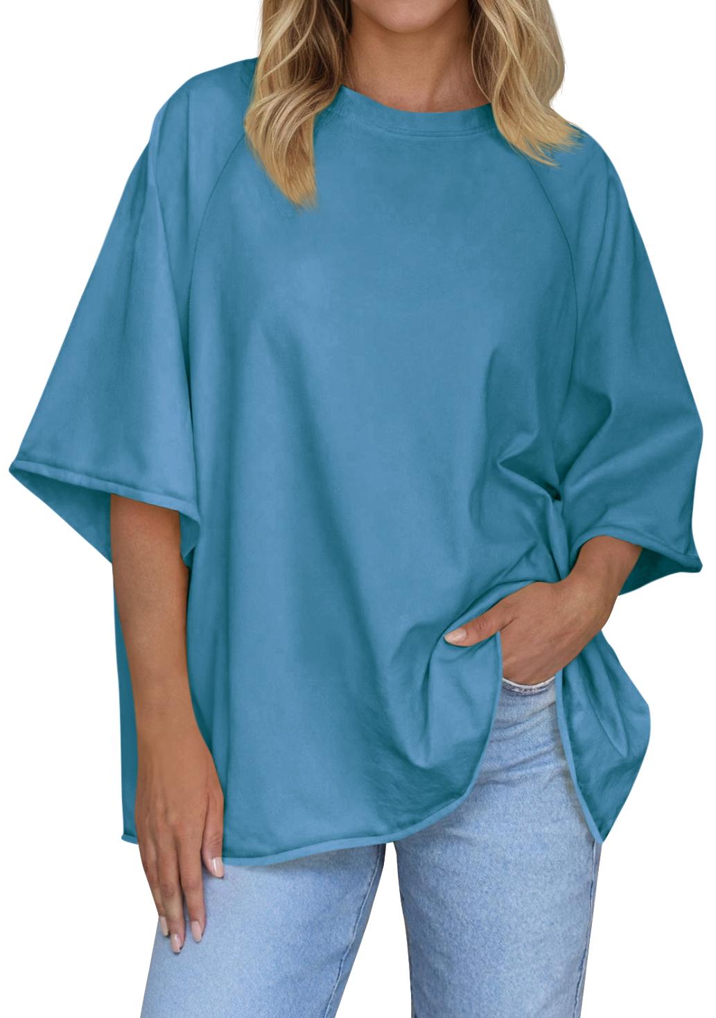 Tankaneo Womens Oversized Half Sleeve T-Shirts Trendy Casual Loose Fit Tops Summer Crew Neck Baggy Shirts