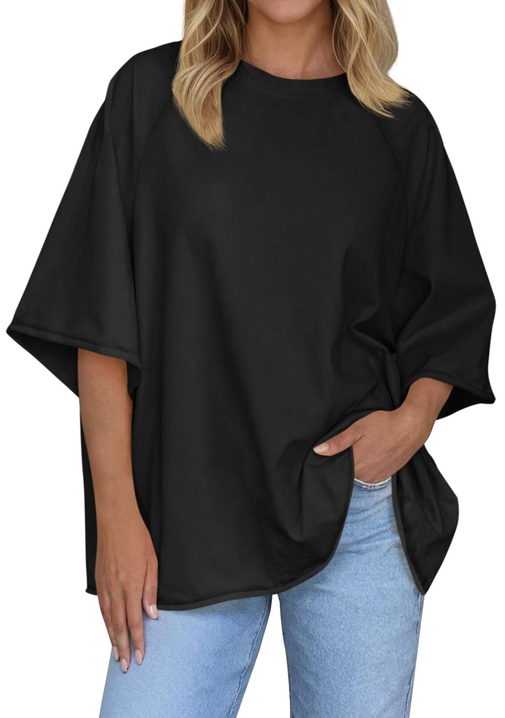 Tankaneo Womens Oversized Half Sleeve T-Shirts Trendy Casual Loose Fit Tops Summer Crew Neck Baggy Shirts