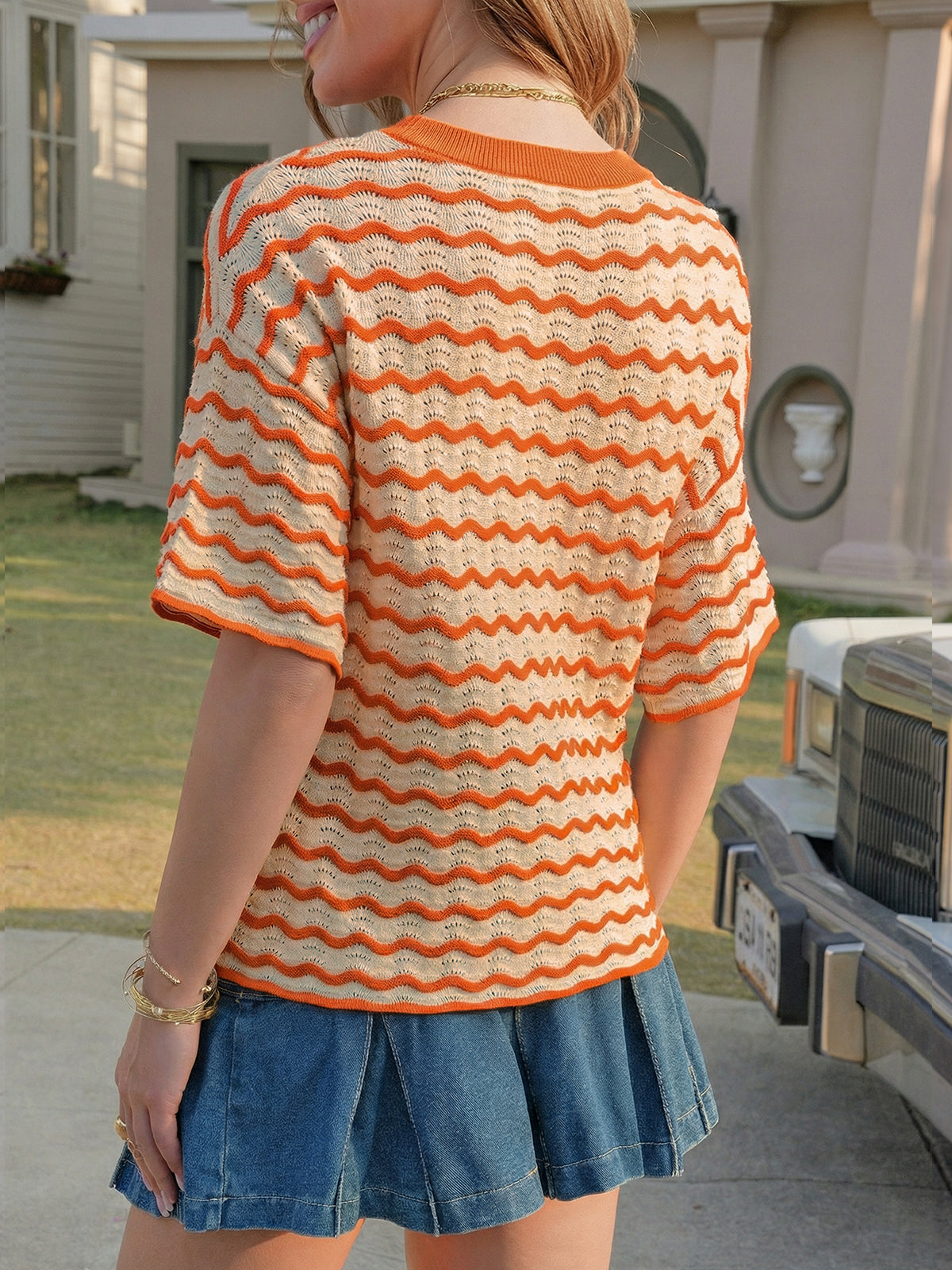 Tankaneo Womens Striped Oversized Tops Short Sleeve Loose Fit Color Block T Shirts Summer Casual Knit Cropped Blouses