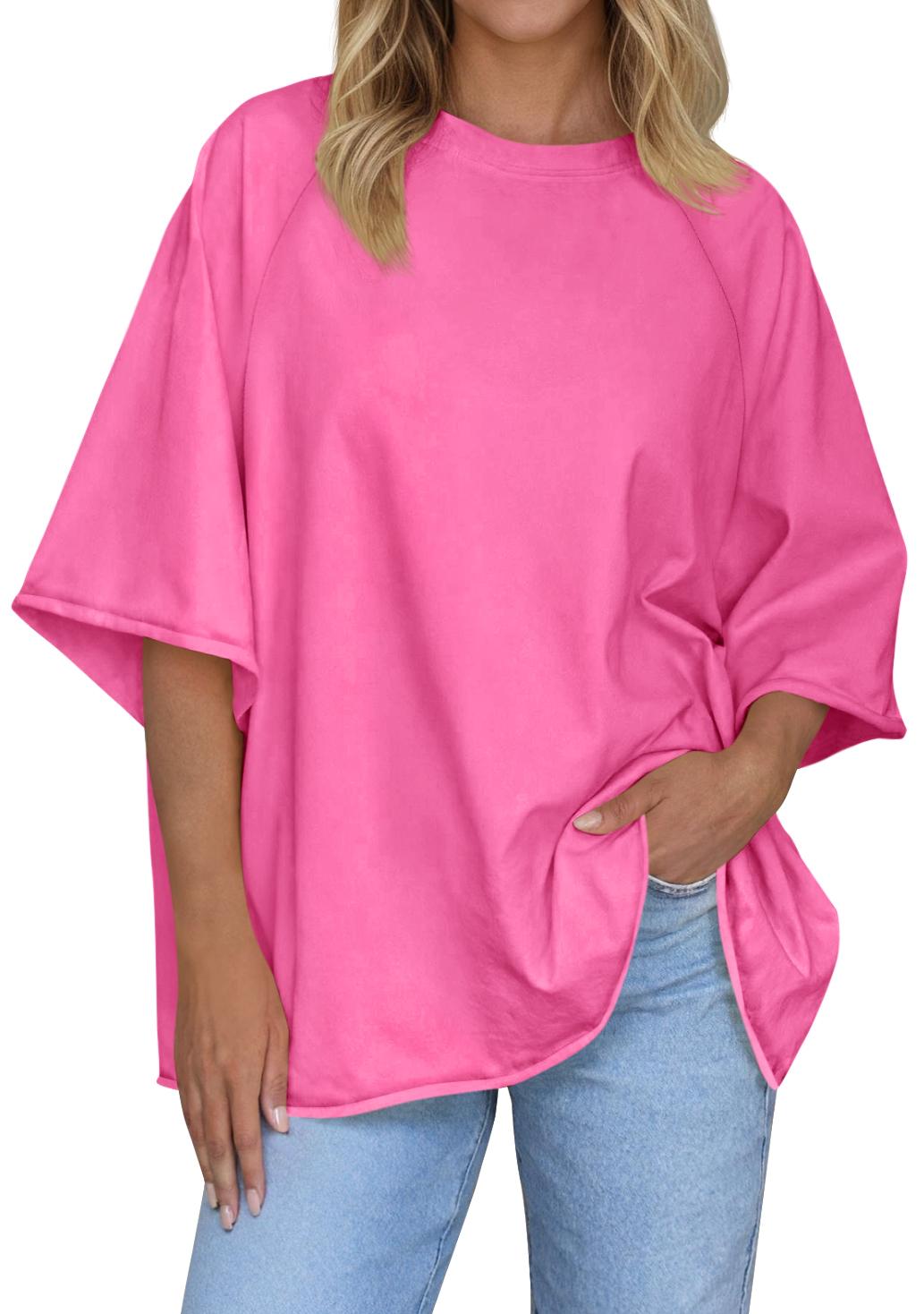 Tankaneo Womens Oversized Half Sleeve T-Shirts Trendy Casual Loose Fit Tops Summer Crew Neck Baggy Shirts