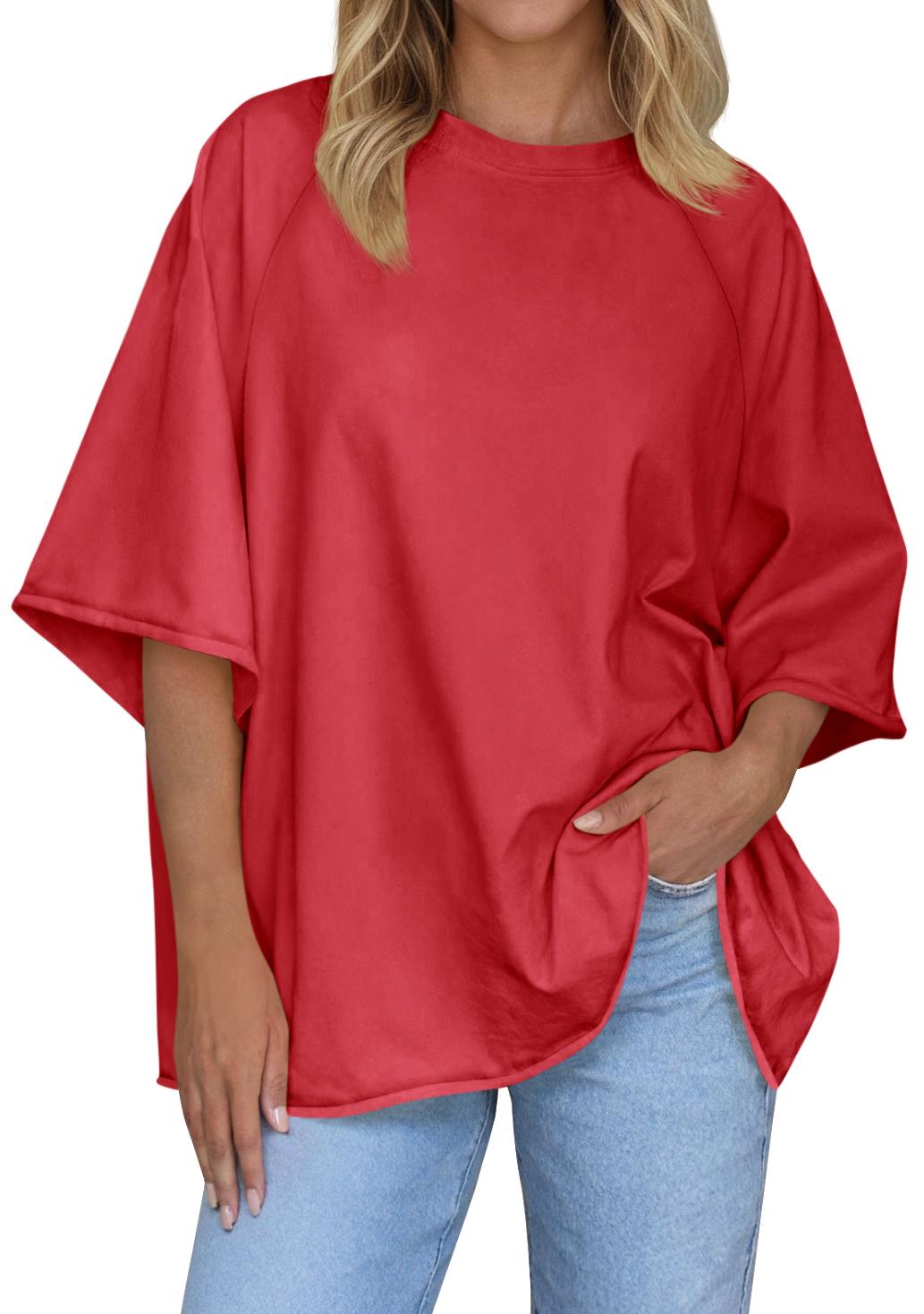 Tankaneo Womens Oversized Half Sleeve T-Shirts Trendy Casual Loose Fit Tops Summer Crew Neck Baggy Shirts