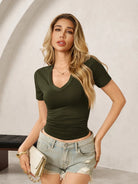 Tankaneo Women's Deep V-Neck Short Sleeve T-Shirt