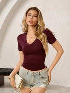 Tankaneo Women's Deep V-Neck Short Sleeve T-Shirt