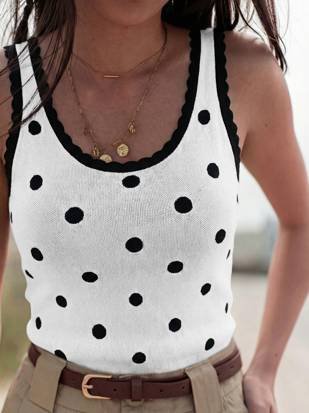 Tankaneo Womens V Neck Polka Dot Tank Tops 2026 Sleeveless Ribbed Knit Shirts Summer Casual Sexy Sweater Vest