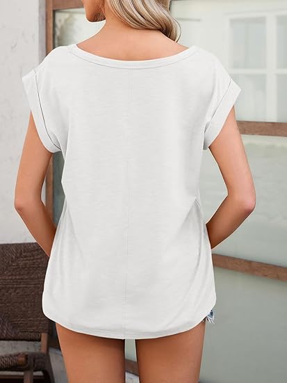 Tankaneo Womens Tank Tops Summer Casual Cap Sleeve T Shirt Loose Fit V Neck Tanks Basic Tees