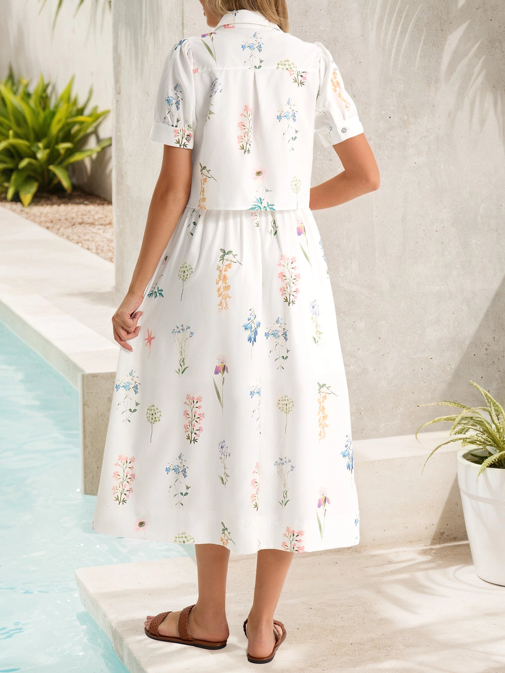 Tankaneo Womens Floral Print Shirt Dress Short-Sleeve Collared Midi Casual Dress