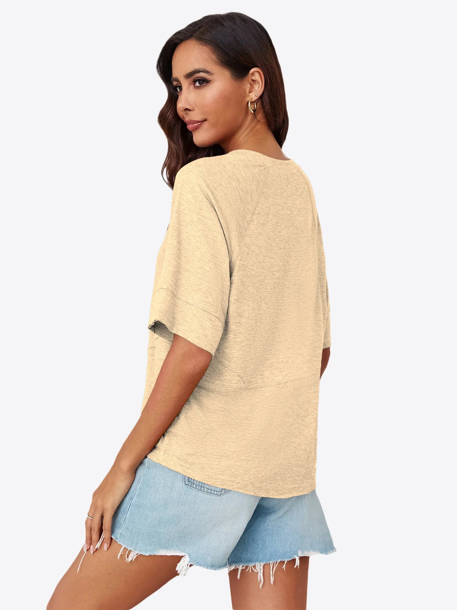 Tankaneo Women's Oversized 3/4 Sleeve Crewneck T-Shirt
