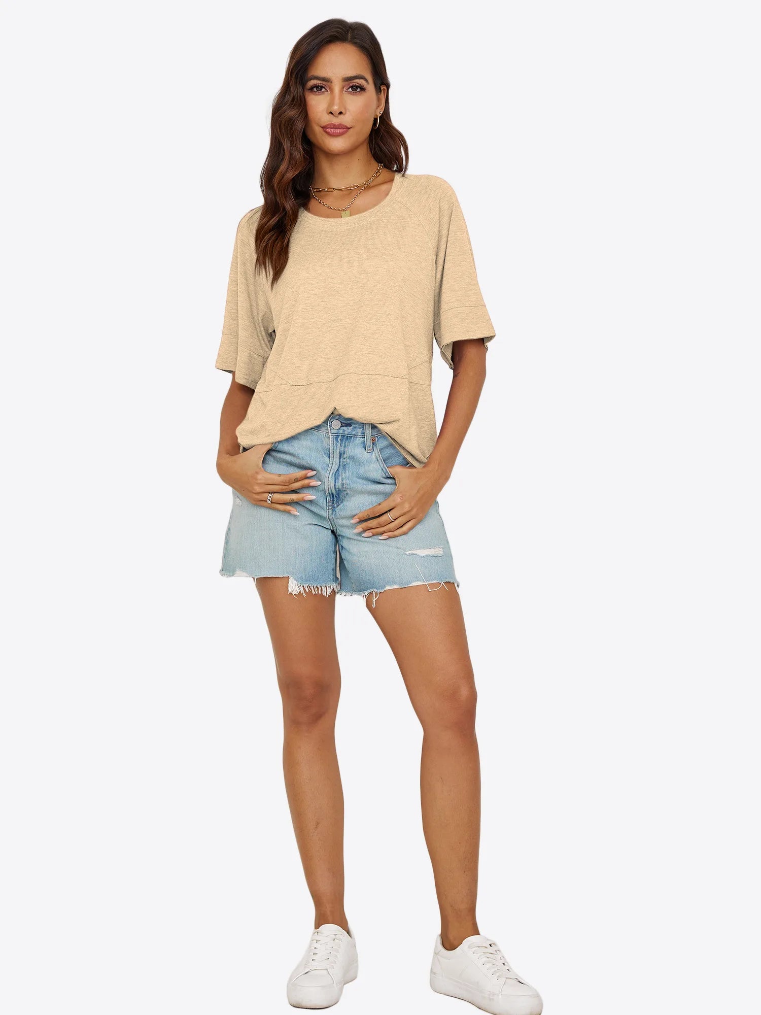 Tankaneo Women's Oversized 3/4 Sleeve Crewneck T-Shirt
