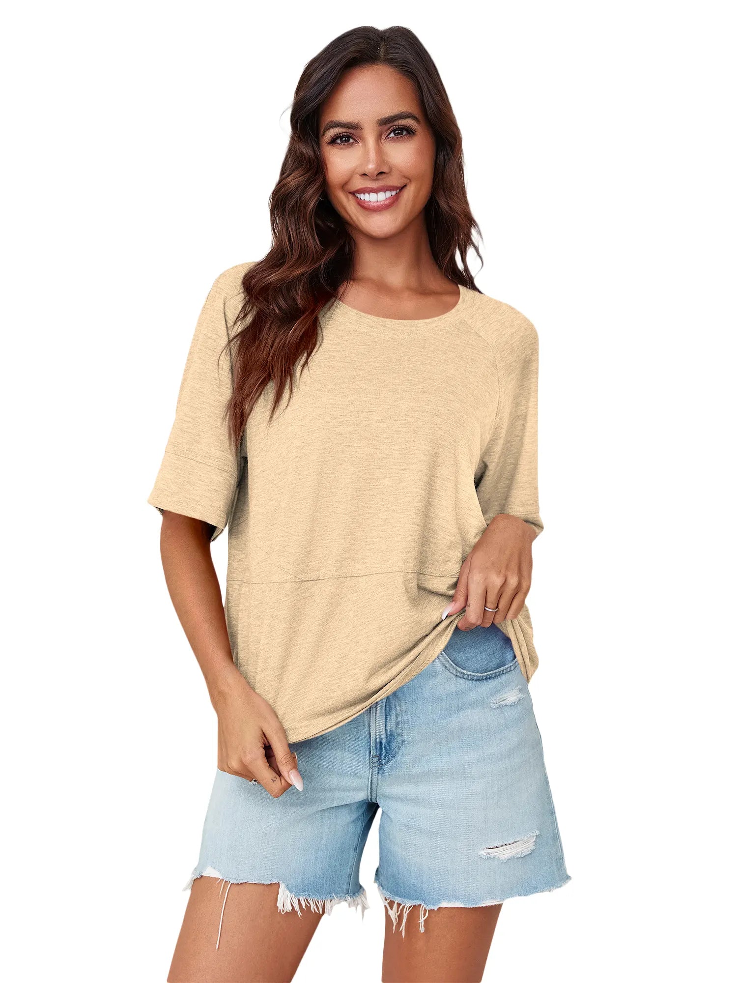 Tankaneo Women's Oversized 3/4 Sleeve Crewneck T-Shirt