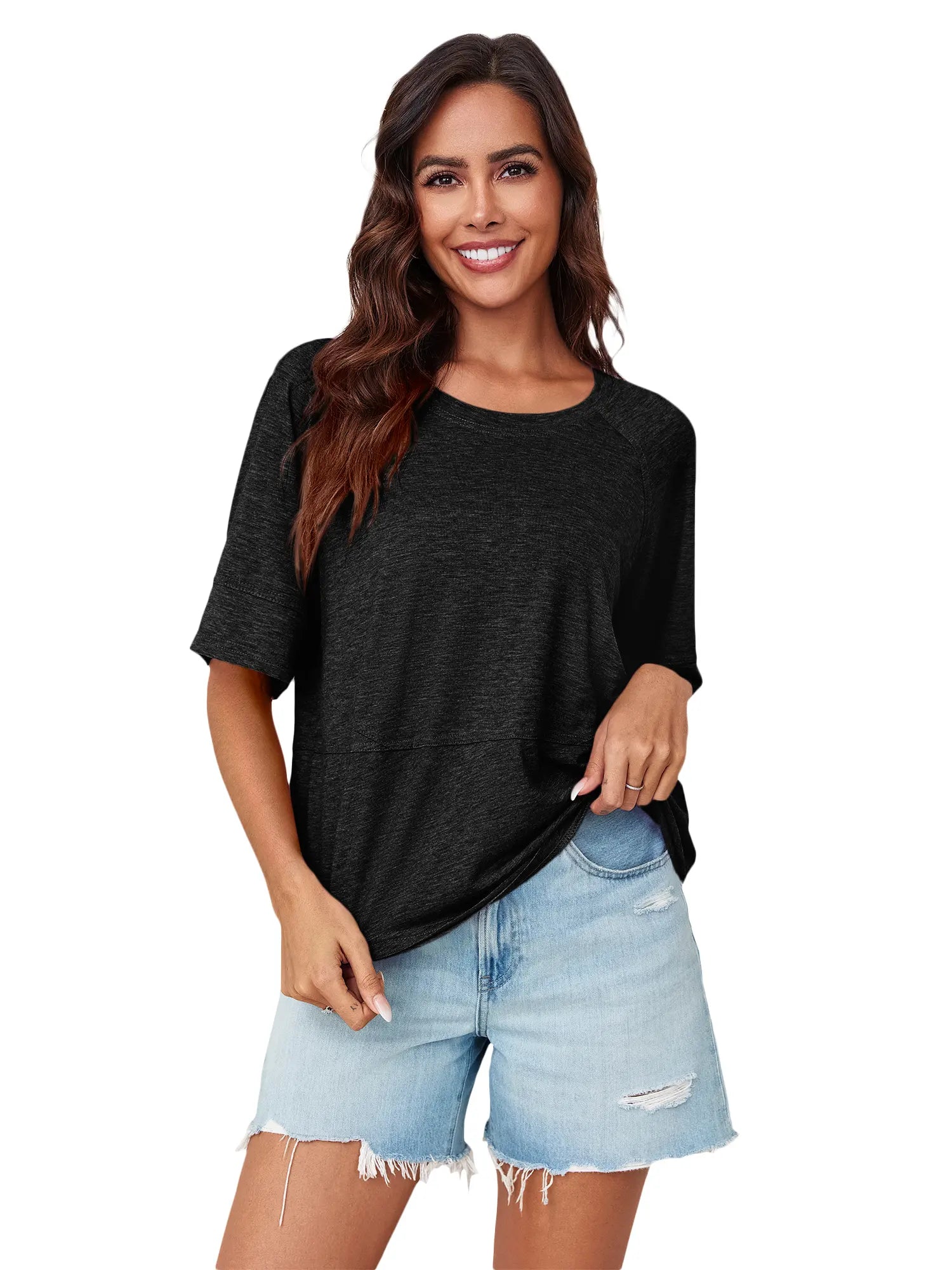 Tankaneo Women's Oversized 3/4 Sleeve Crewneck T-Shirt