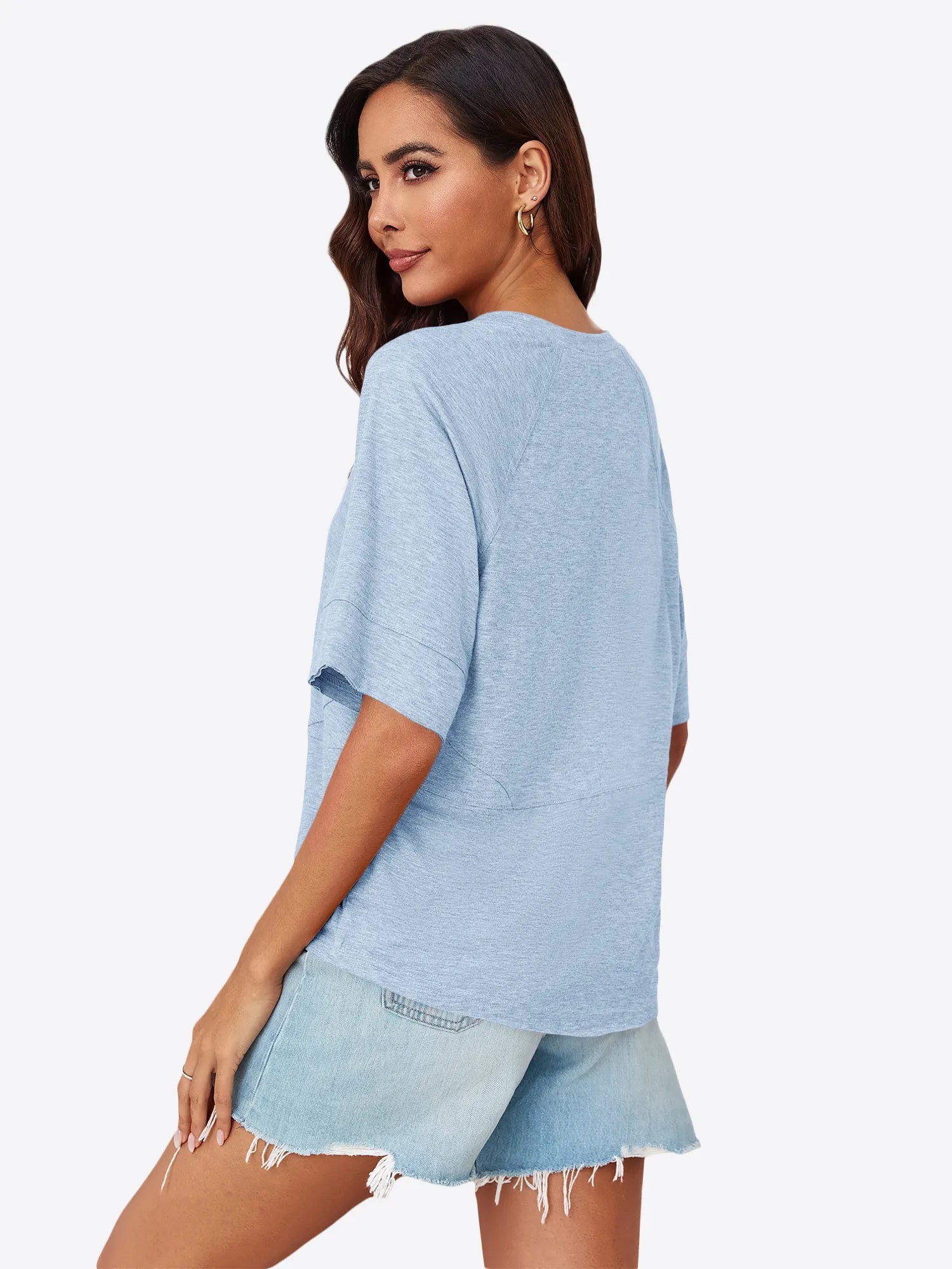 Tankaneo Women's Oversized 3/4 Sleeve Crewneck T-Shirt