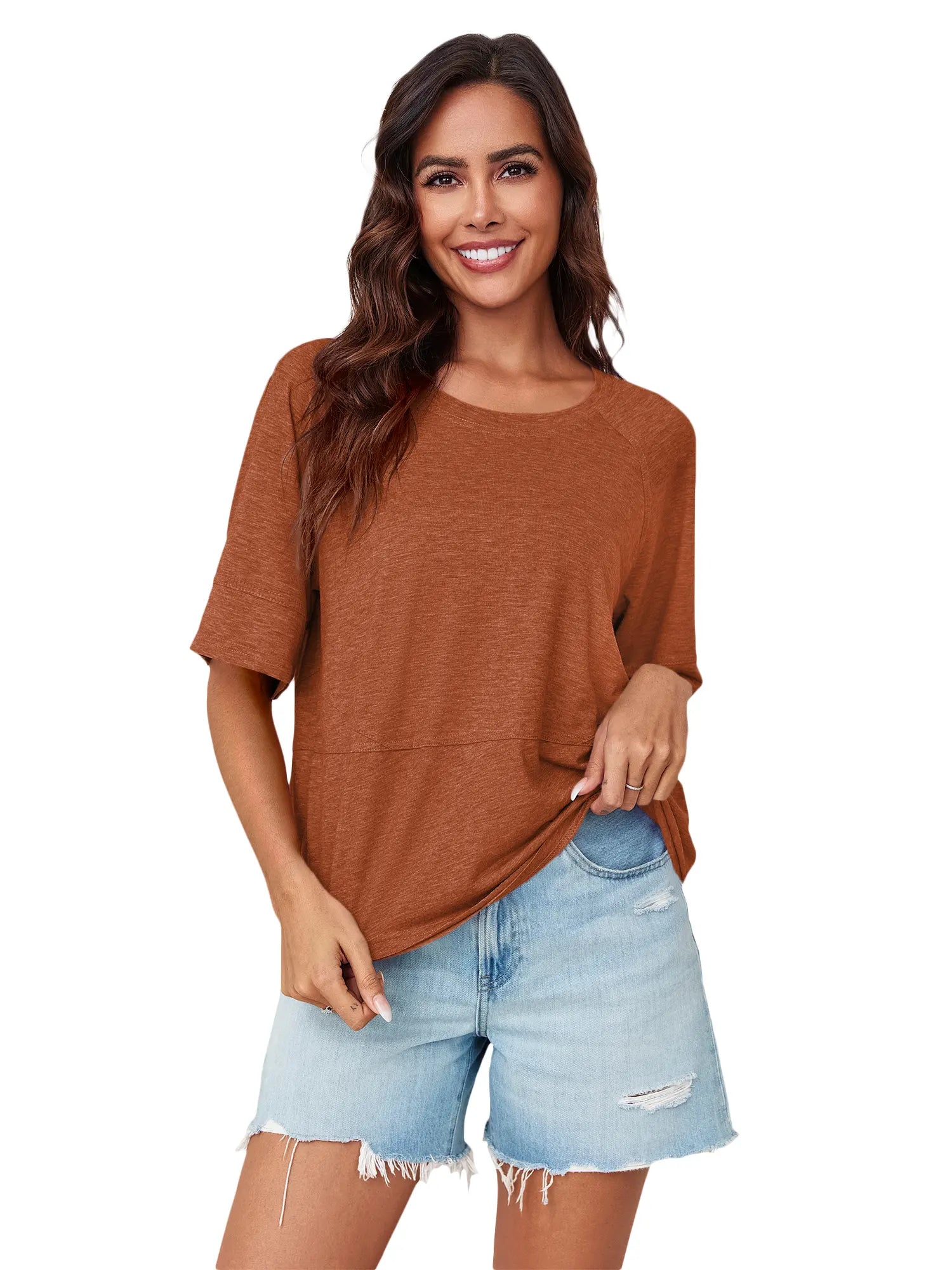 Tankaneo Women's Oversized 3/4 Sleeve Crewneck T-Shirt