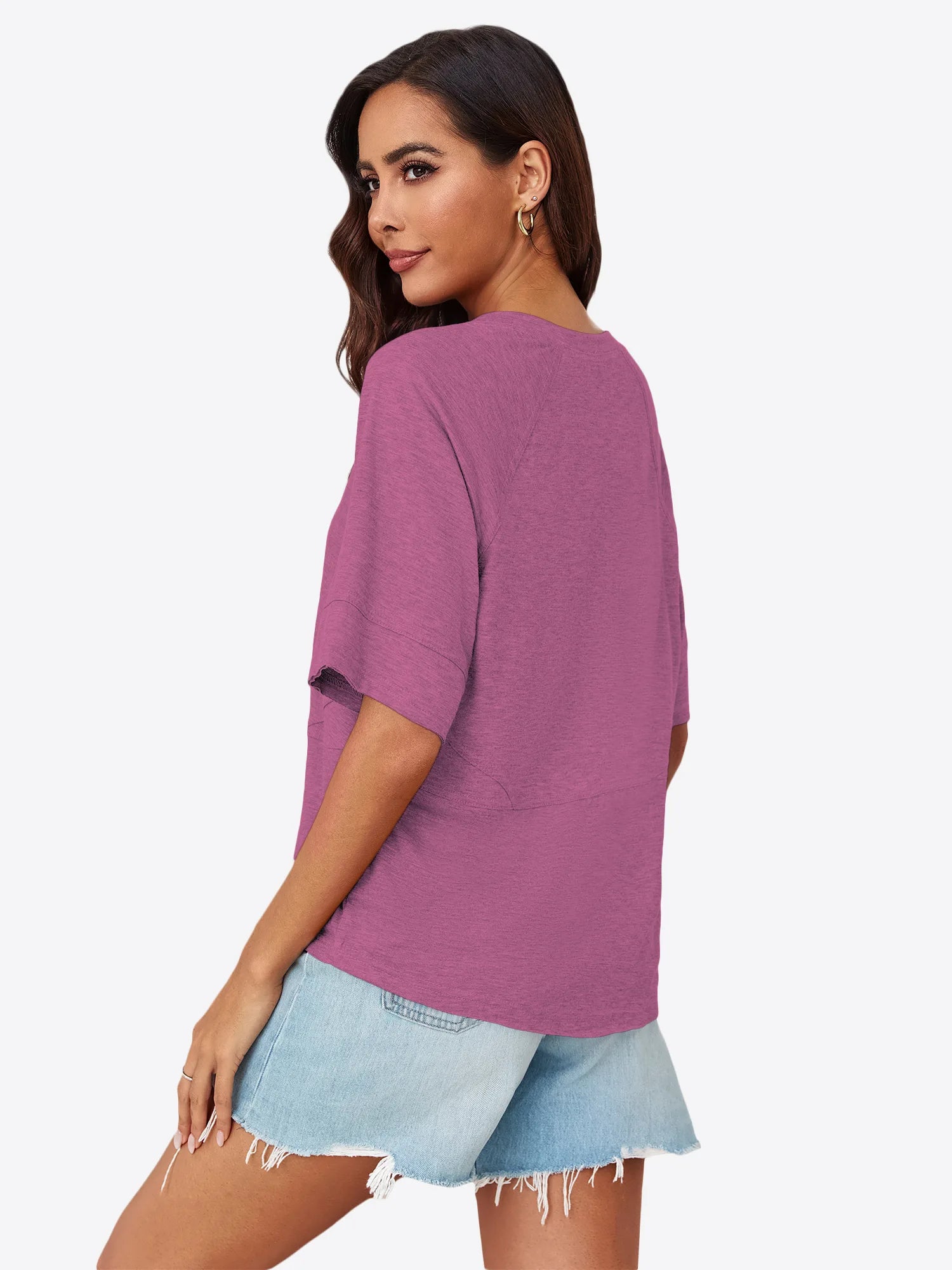 Tankaneo Women's Oversized 3/4 Sleeve Crewneck T-Shirt