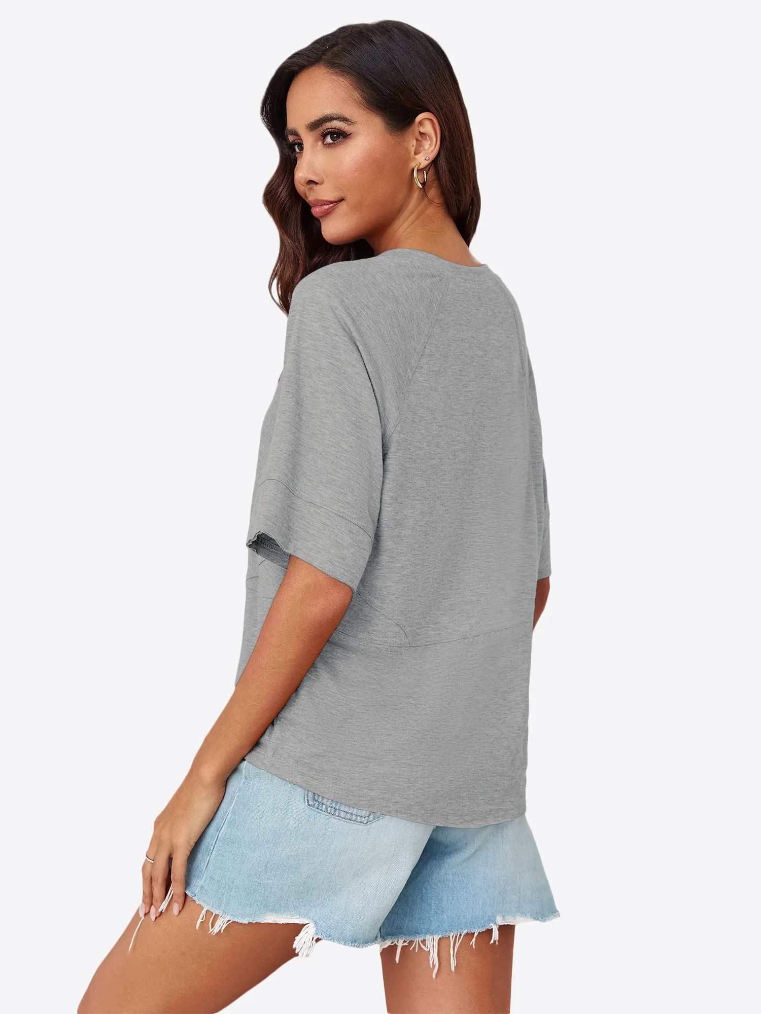 Tankaneo Women's Oversized 3/4 Sleeve Crewneck T-Shirt