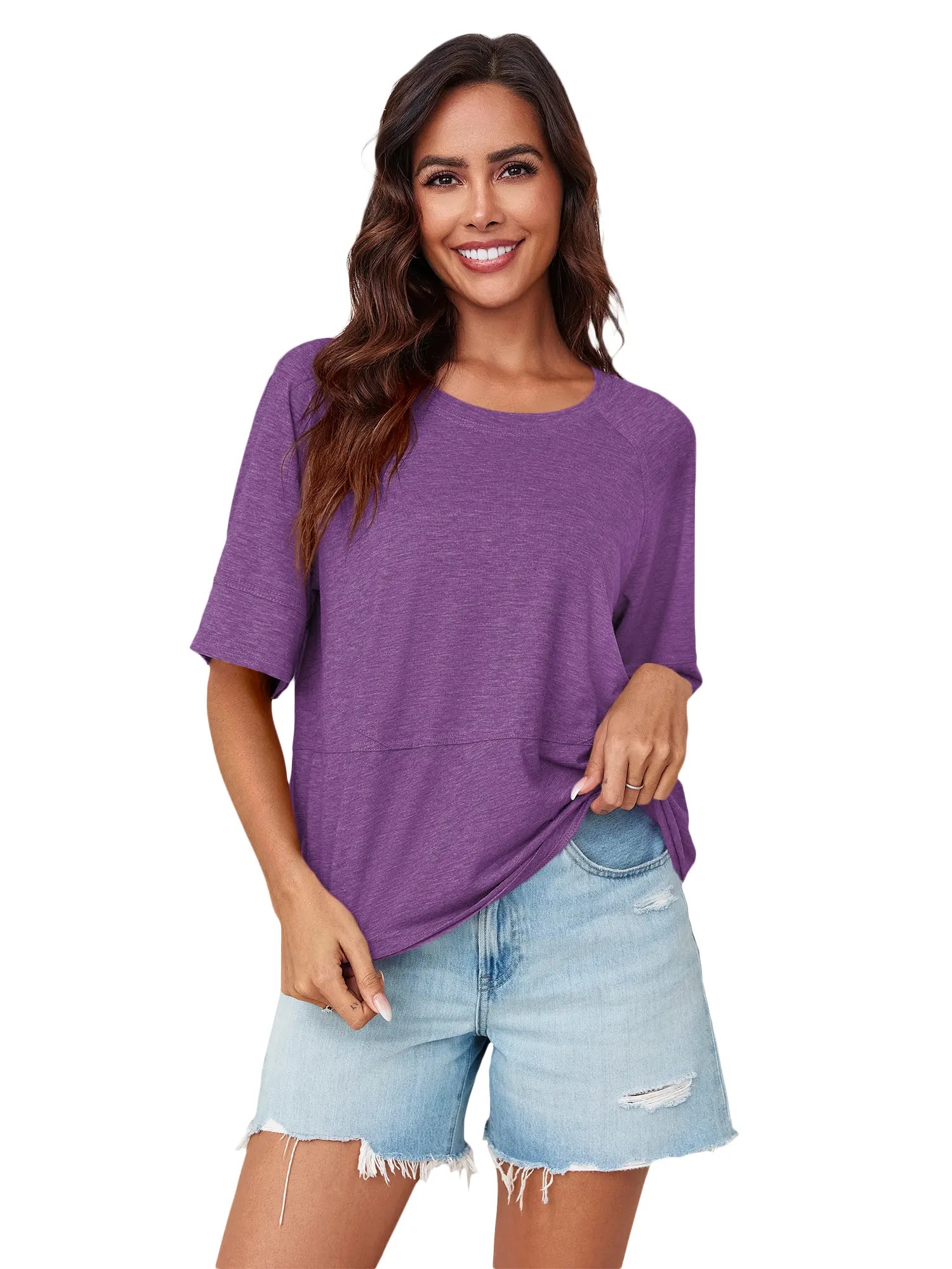 Tankaneo Women's Oversized 3/4 Sleeve Crewneck T-Shirt