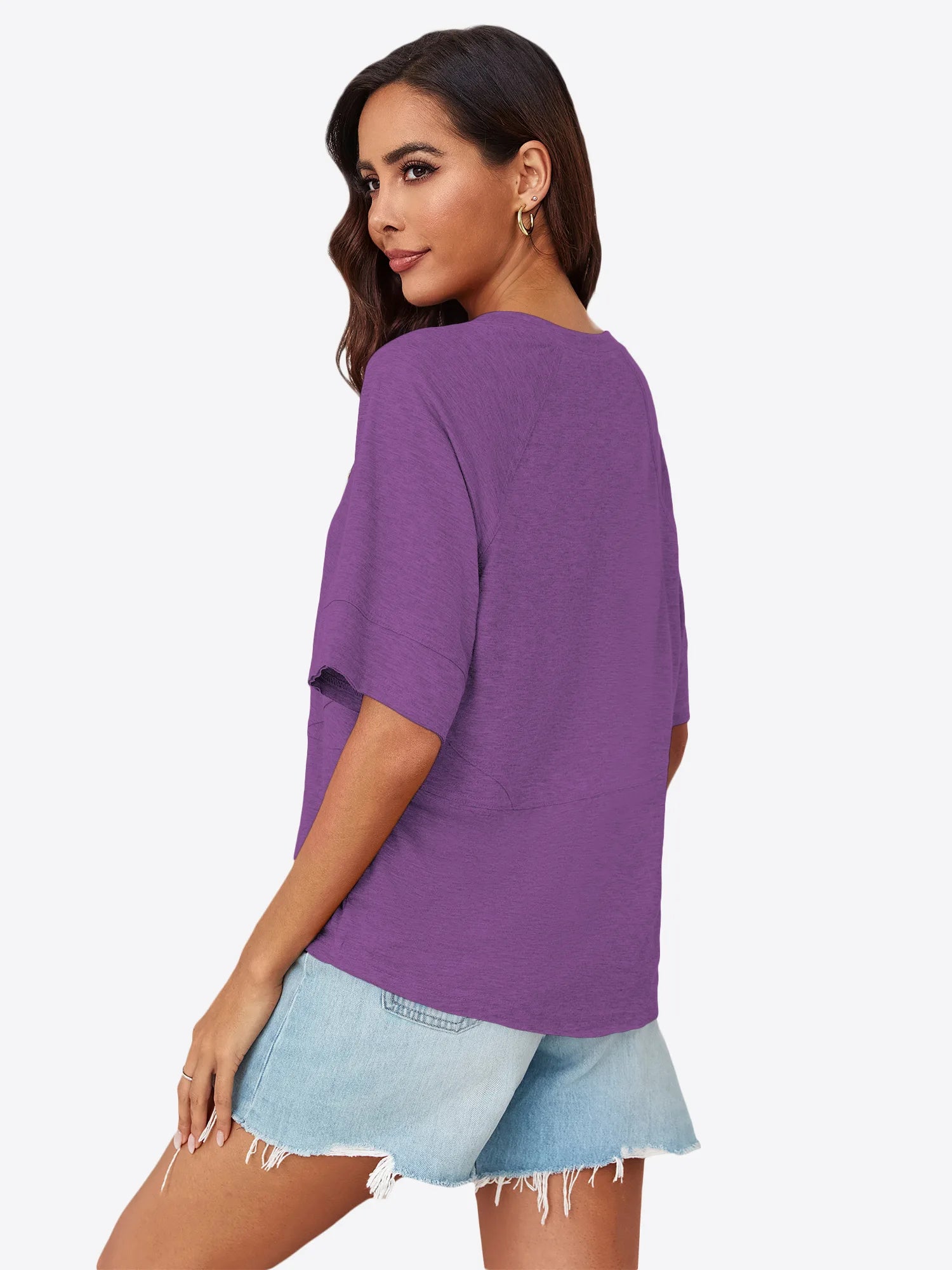 Tankaneo Women's Oversized 3/4 Sleeve Crewneck T-Shirt