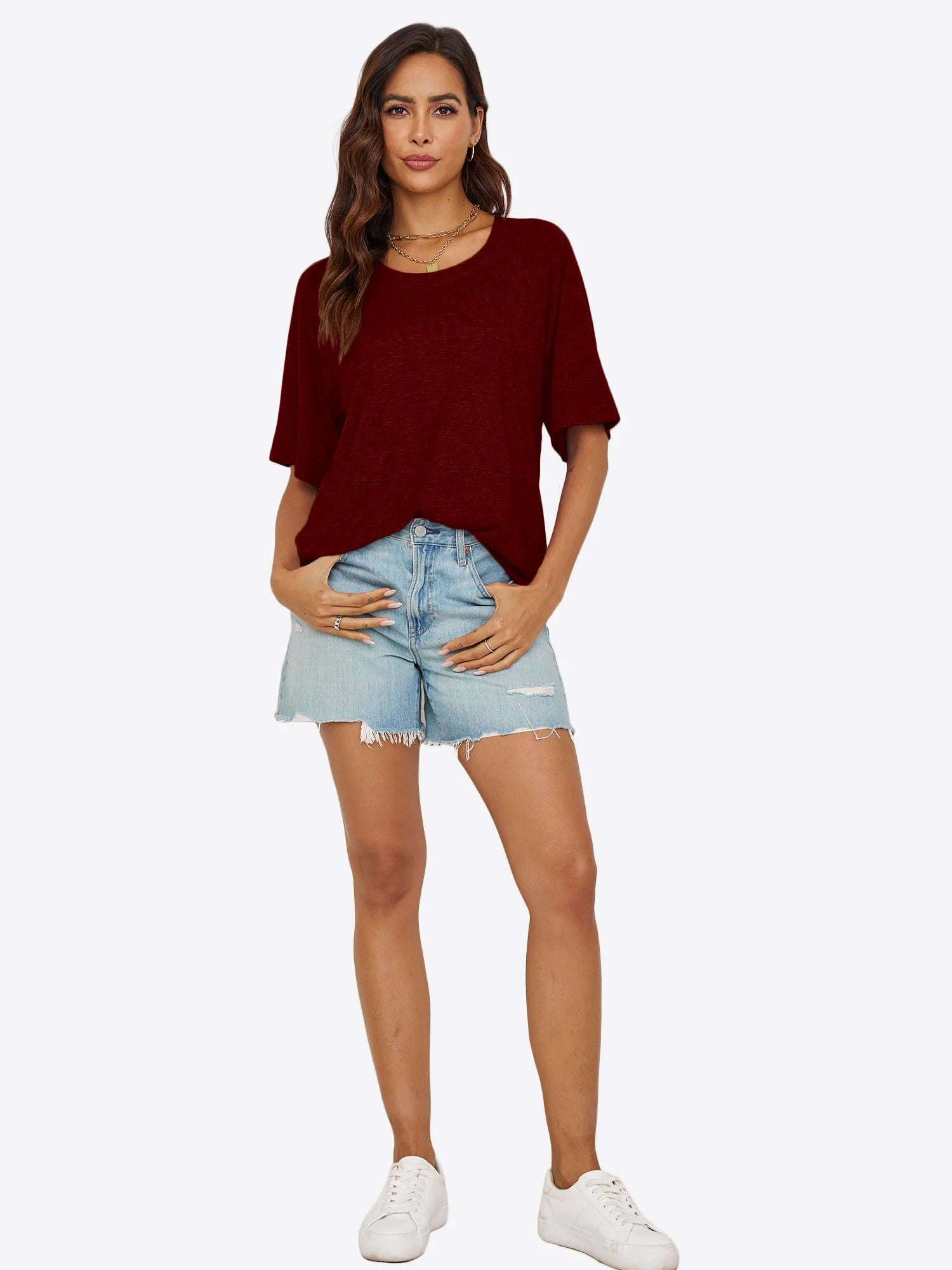 Tankaneo Women's Oversized 3/4 Sleeve Crewneck T-Shirt